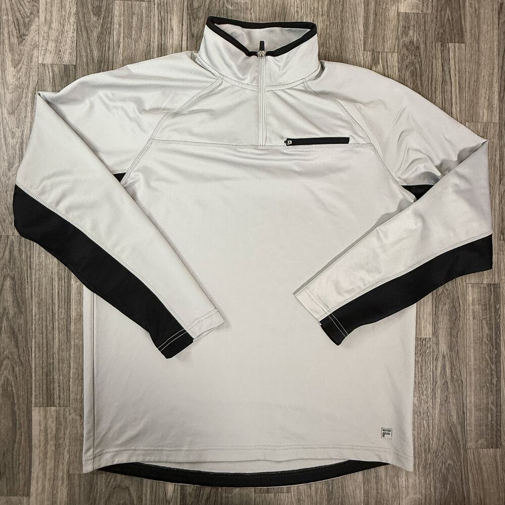 FILA Men’s Grey & Black Quarter-Zip Pullover 95% Polyester 5% Spandex